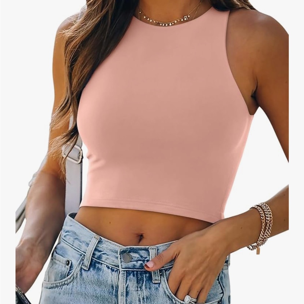 Women’s Sleeveless Crop Tank Top - Blush Pink
